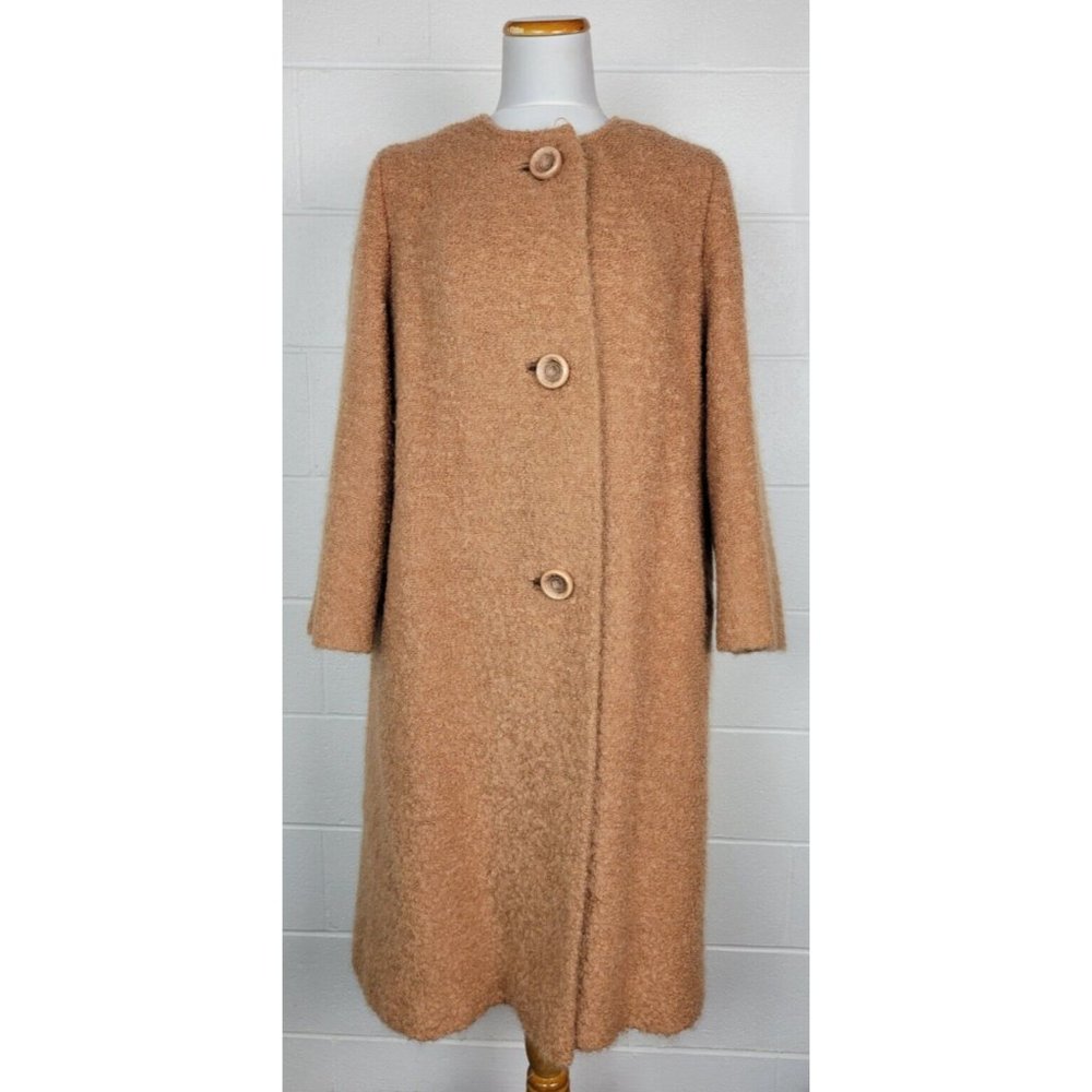 Vtg‎ 1960s Original Diane Womens Swing Coat Berroco's Curlinda Camel Tone L-XL?